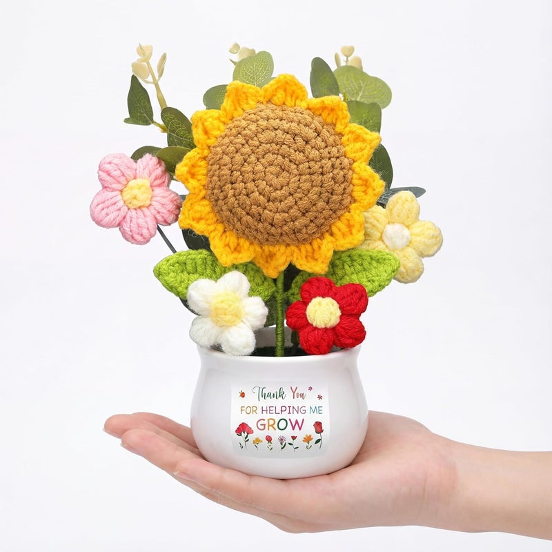 Suncalla Teacher Valentine's Day Appreciation Gift from Students Thank You for Helping Me Grow Presents Positive Handmade Crochet Pot for Teacher Boss Lady 2026 Graduation Retirement Gift(Sunflower) - Image 2